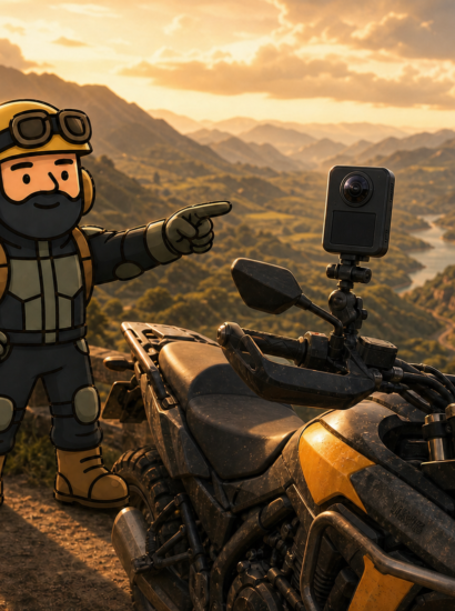Varnercito señala una cámara 360 conceptual montada en una moto de aventura