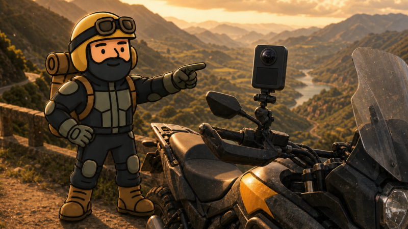 Varnercito señala una cámara 360 conceptual montada en una moto de aventura
